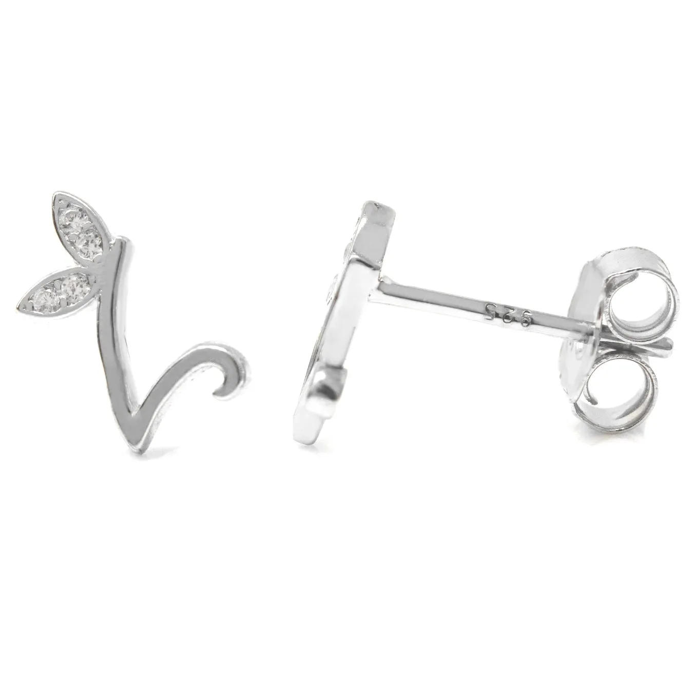 Winged Initial Earrings - Sterling Silver