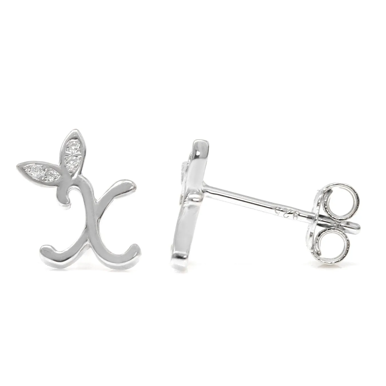 Winged Initial Earrings - Sterling Silver