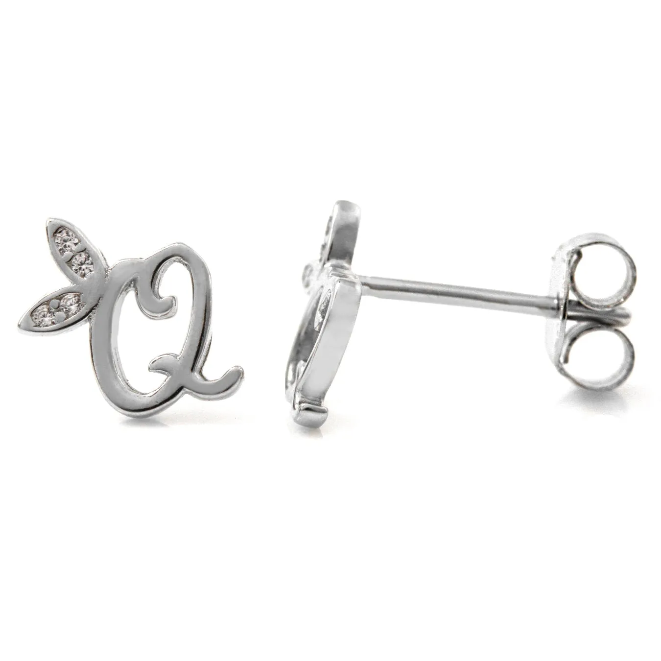 Winged Initial Earrings - Sterling Silver