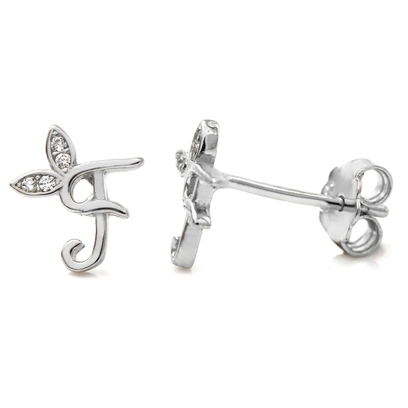 Winged Initial Earrings - Sterling Silver