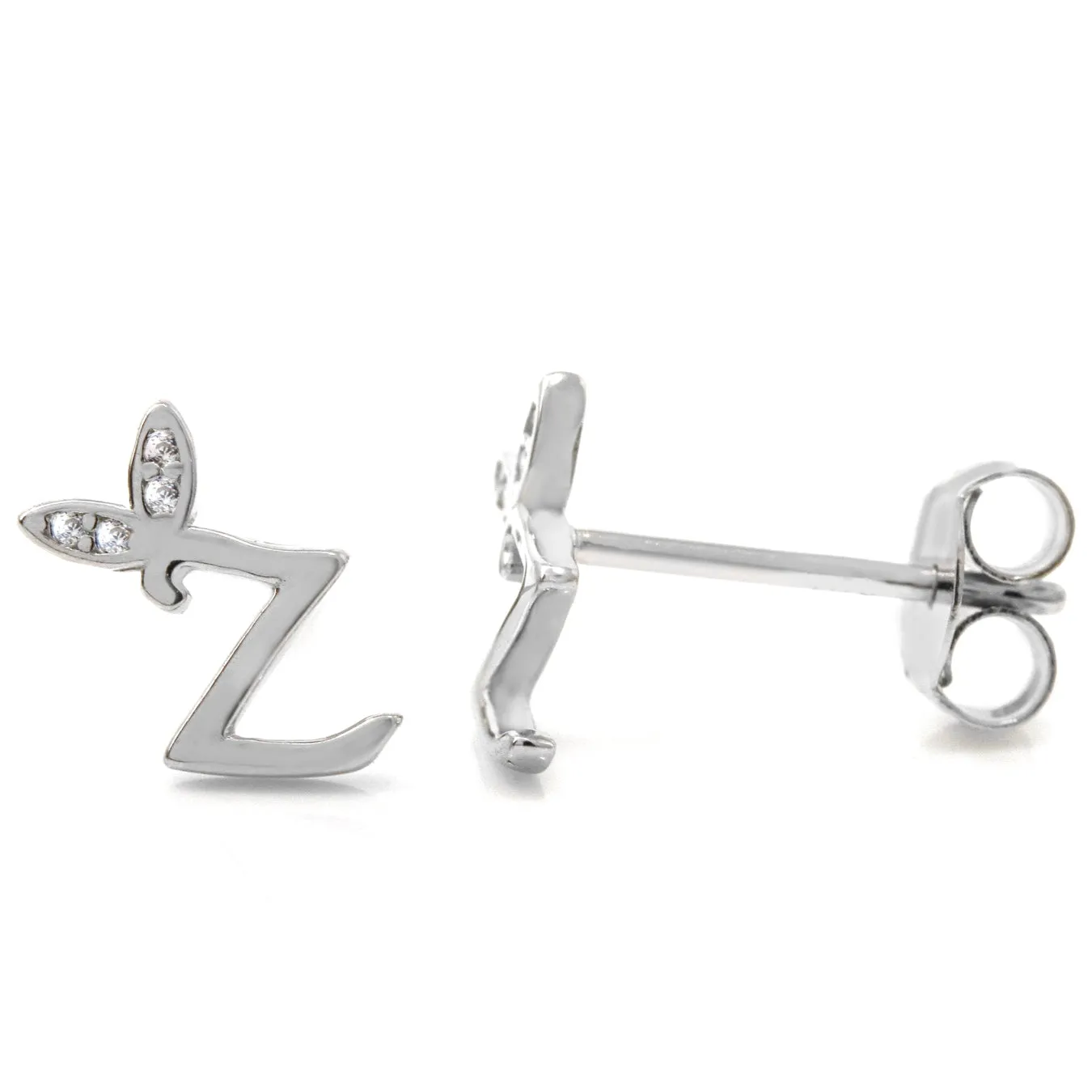 Winged Initial Earrings - Sterling Silver