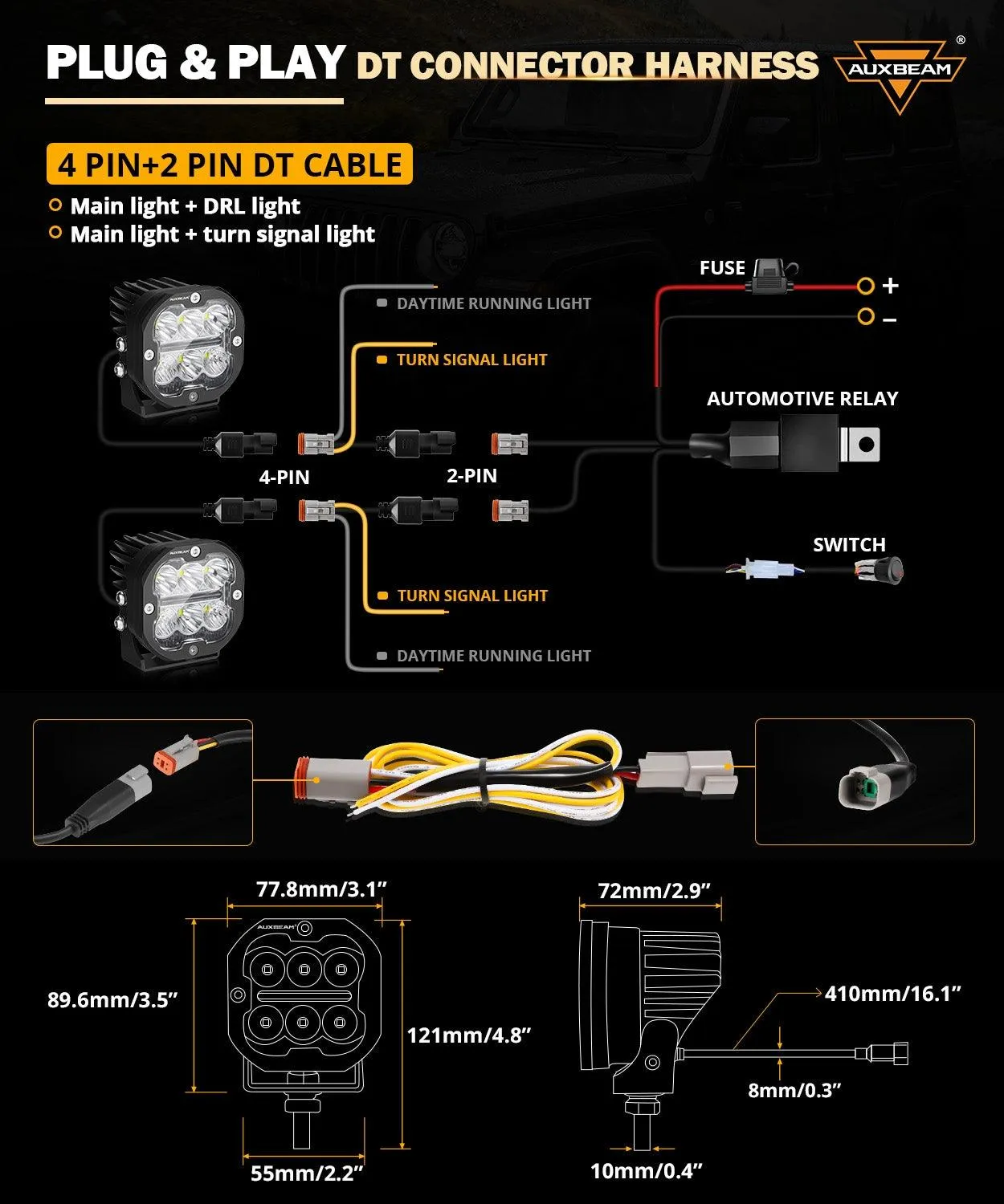 XP-ULTRA Series 3 Inch 84W LED Combo Pod Light Off Road Lights with White DRL&Amber Turn Signal Light